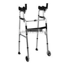 Aluminum frame walking aid 5'' front wheels height adjustable folding walker for elderly