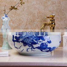 World Famous Chinese Blue And White Painted Ceramic Bathroom Sink thumbnail-2