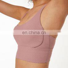 Custom New 75% Nylon 25% Spandex Thread Fabric Ladies Gym Wear Strappy Sports Bra Top Fitness Bra for Women thumbnail-1