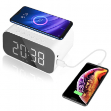 BT510 Wireless Bedside Cabinet Night Table Desktop LED Display Alarm Clock Temperature FM AUX in Function Wireless Charging BT thumbnail-1