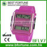 BFLV7_PU Purple Color 2 Display LCD Plastic Thin Digital Watch thumbnail-1