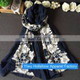 Newest Winter Autumn Flower Embroidery Cotton Korean Fashion Ladies Scarf thumbnail-5