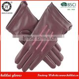HELILAI Sheepskin gloves,Burgundy Women three strap sheep leather gloves