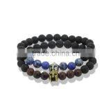 2016 Fashion Gold & Silver Spartan Knight Helmet Lava Stone Beads Bracelet for Men thumbnail-1