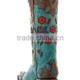 Womens Brown Turquoise Robin Flower Print Western Leather Rodeo Cowgirl Boots thumbnail-2