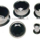 Black Gem Flesh Ear Plugs in Surgical Steel Body Jewelry Piercing