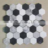 MM-CV255 Competitive Price Interior Decoration Natural Hexagon White With Black Marble Mosaics thumbnail-1