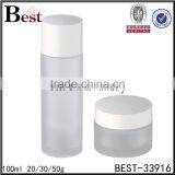 China Hot Products Frosted 100ml Lotion Cosmetic Toner Glass Bottle With Silver Aluminum Cap and Insert thumbnail-4