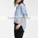 Custom Ladies Casual Cotton Shirts Blue White Stripe Women Shirts thumbnail-5