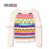 Emoji And Heart Fair Isle Print On Front Panel Sweater For Girls thumbnail-1