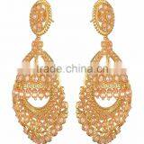 BIG Crystal Gold Tone Chand Bali JHUMKA DANGLER EARRINGS thumbnail-2