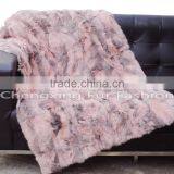 CX-D-11G Home Decor Fashion Pink Real Rabbit Fur Throw Blanket thumbnail-1