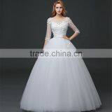 MGOO Beaded Embroidery Wrap Chest Cream Crepe Empire Vintage Wedding Dress Formal Dress With Half Sleeve thumbnail-3