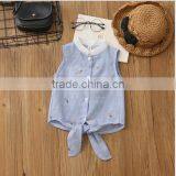 S60470B 2017 Summer New Design Girls Striped Vest Shirt Flower Embroidery Short thumbnail-3