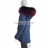 Myfur Genuine Raccoon Fur Trimmed Hood Ladies Jeans Parka Factory Wholesale thumbnail-3