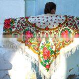 Vintage Wool Shawl, Russian Floral Scarf ,russian Shawl, Floral Scarf, Spring Shawl, Wedding Shawl, Natural White Shawl thumbnail-6