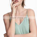 Slight Sheen Women Sleeveless Spaghetti Straps Cami V-neckline Tank Tops thumbnail-3