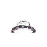Shamballa Bracelet, Black & Fuchsia Crystal Pave Gun Black Plated Alloy Beads thumbnail-1