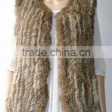 YRFUR YR014 Natural Brown Basic Model Apparel Top Quality Real Rabbit Knitted Fur Vest thumbnail-4