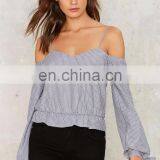 Women Casual Blouse Designs Cotton Striped off Shoulder Blouse thumbnail-2