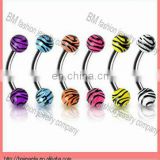UV zebra printed balls cumstom cheap eyebrow rings body piercing jewelry