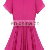 Lady Round Neck Short Sleeves Fashion Chiffon Plain Pleasted Dress Women thumbnail-2