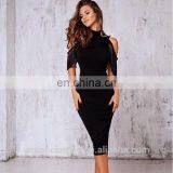 Amigo 2017 New Designer Black Tassel Sleeve Sexy Bandage Dress Elegant Long Evening Dresses for Ladis Party Wear thumbnail-1