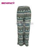 Viscose Green Floral Print Trousers Casual Wear Plus Size Pants for Women