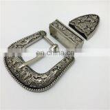 BS001 Wholesales Three Pieces Silver Color Western Cowgirl Belt Buckle Set thumbnail-1