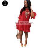 Summer Fashion Women Casual Neck Half Sleeve Side Flared Keen-length Solid T-Shirt Blouse Dress thumbnail-3