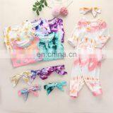 Newborn Baby Girls 2pcs Clothing Set Long Sleeve Tie Dye Romper Top + Pants + Headband 3pcs Outfits Clothes Set thumbnail-2