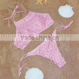 2016 Summer New Small Plaid Halter High Neck Bikini Set Crop Top Sey Thong Triangle Bottom Bandage Women Swimwears SwimSuit thumbnail-3