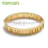 Topearl Jewelry Wholesale Stainless Steel Bangle Classic Roman Numeral Bangle Gold MEB400 thumbnail-2