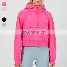 Wholesale Essentials Hoodie Half Zip Up Hoodie Women Loose Long Sleeve Sports Fleece Hoodies Sweatshirts Coat With Finger Hole thumbnail-1