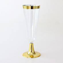 Bulk Decorative Champagne Wine Glass - Gold Rim/Glitter Plastic, Wedding Reception Glassware thumbnail-5