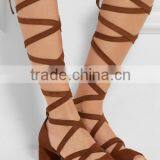 The New Summer 2016 High Thigh Lace Up Brown Color Fake Suede Bohemian Women Sandals thumbnail-1