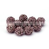 Top Quality 8mm Light Amethyst Color Polymer Clay Caystal Rhiestone Ball Shape Spacer Silver Plated 10pcs Per Bag