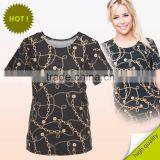 2015 Top Hot Latest Fashion Women Custom Digital Print Modern Ladies Balck Chain T-shirt thumbnail-1
