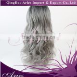 24" Heat Resistant Long Curly Wavy ombre Grey Lace Front Hair Wig