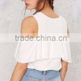 Solid Color Cold Shoulder Ladies Ruffle Top thumbnail-4