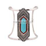 Women Bangle Boho Bohemian Turquoise Antique Maya Style Hollow Wide Cuff Bangles thumbnail-2