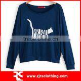 Womens Silk Screen Print Long Sleeve T-shirt with Rib Cuff and Hem