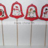 Wooden Christmas Bell Shape Stick With Snowman /santa Claus /angel Ornament Cheap XMAS Bell Garden Decoration thumbnail-1