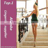 Hot Selling Polyester Fashionable Green Backless Skirt Santa Dance Costume With Hat thumbnail-1