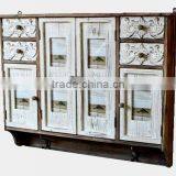Antique Wooden Kitchen Cabinet, Vintage Wooden Cupboard With 4 Photo Openings thumbnail-4