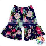 Hot Sale Navy Floral Baby Girls Triple Ruffle Capris Pant thumbnail-1