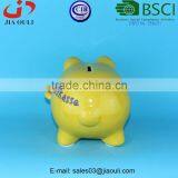 BSCI Audit Factory Yellow Ceramic Piggy Bank for Kids, Coin Bank Adorable thumbnail-2