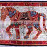 Indian Old Fabric Wall Decor With Horse Figure - Handworked Cotton Fabric Patchwork Wall Hanging Tapestry thumbnail-1