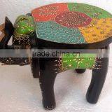 Indian Hand Painted Elephant Design Wooden Coffee Table thumbnail-1