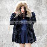 CX-G-P-12M Women Real Raccoon Fur Collar Coat Real Fox Fur Parka thumbnail-1